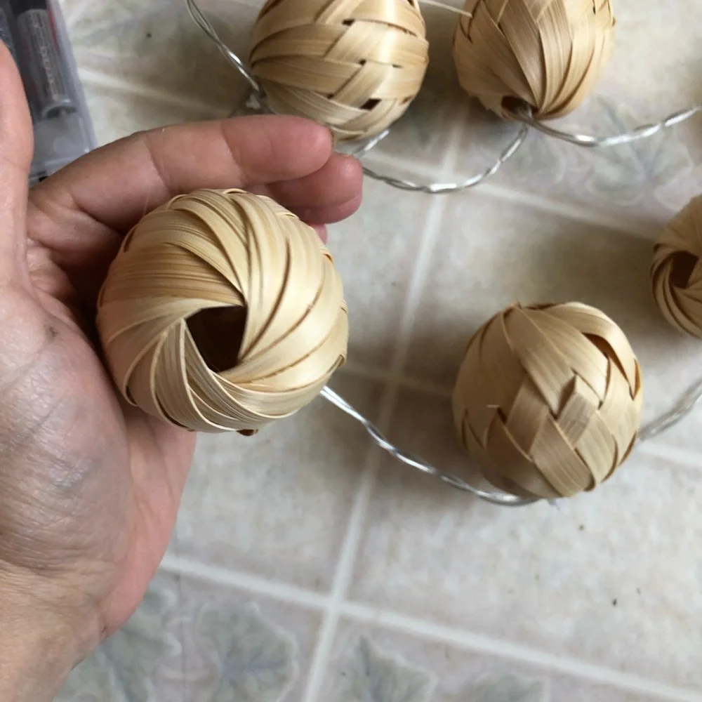 Woven Wooden Ball Light Up Garland 45” long